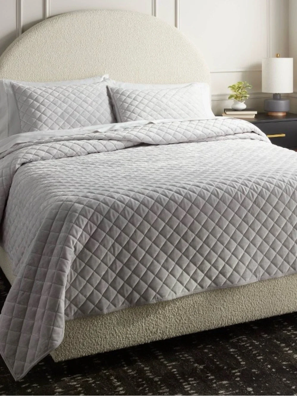 Full/Queen Luxe Diamond Stitch Velvet Quilt Light Gray - Threshold™: OEKO-TEX Ce